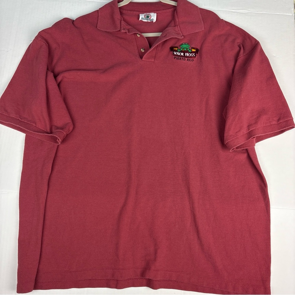 Vintage Senor Frogs Men's Polo Shirt Brick Red Embroidered Puerto Rico Cotton